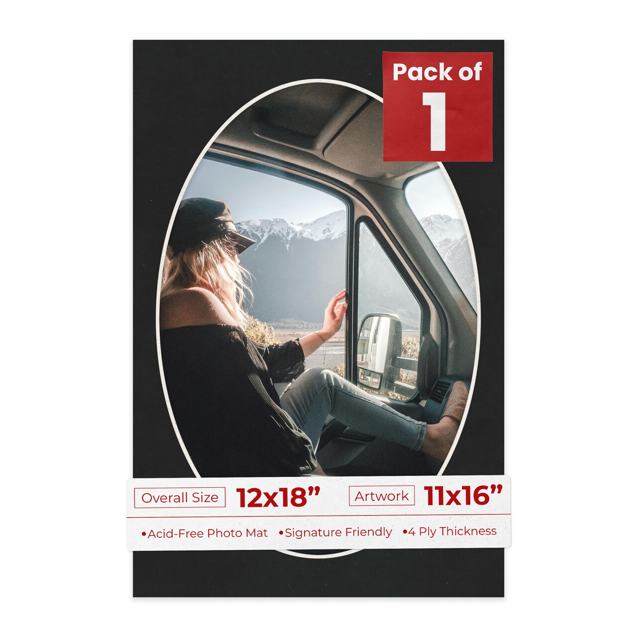 Black Suede Mat Board for 12x18 Frames - Oval Opening for 11x16 Photos